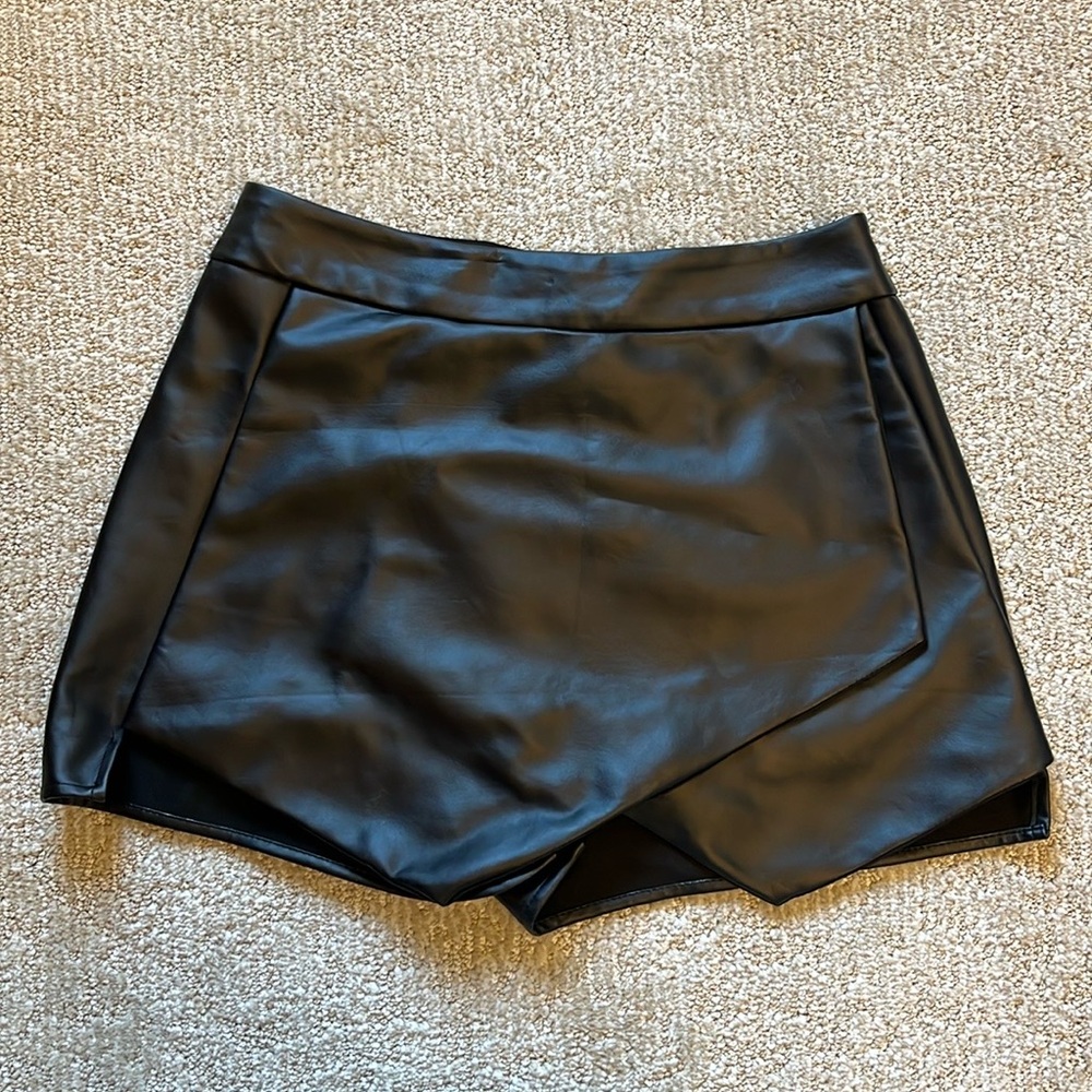 Faux leather asymmetrical mini skort